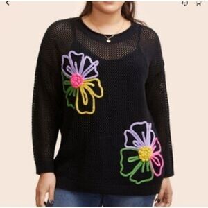 Bloomchic Black Crochet Sweater Daisy Floral Designs Cottagecore Boho Pullover
